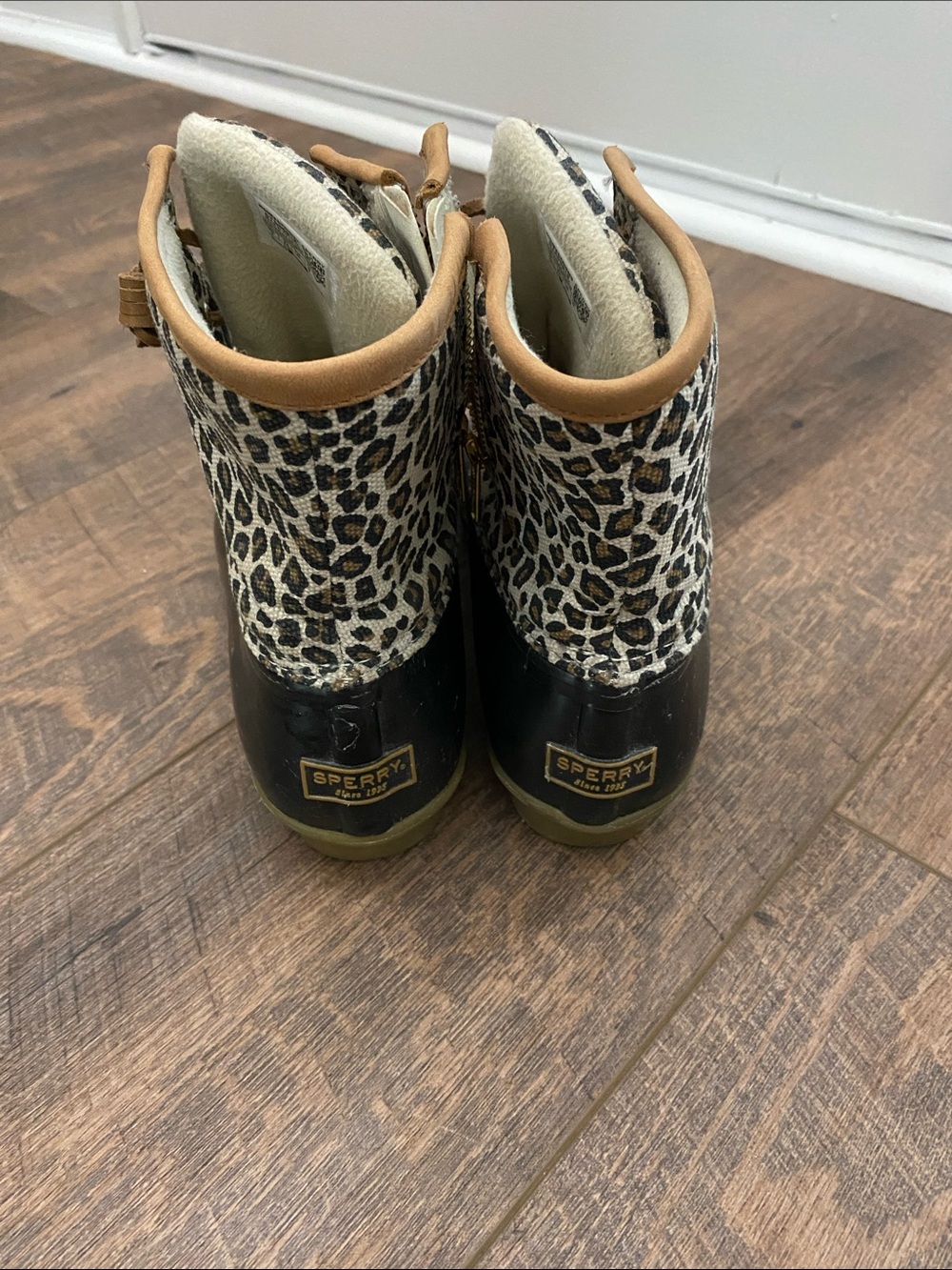 Sperry Leopard-Print Duck Boots with Black Rubber Lower - Picture 2 of 6